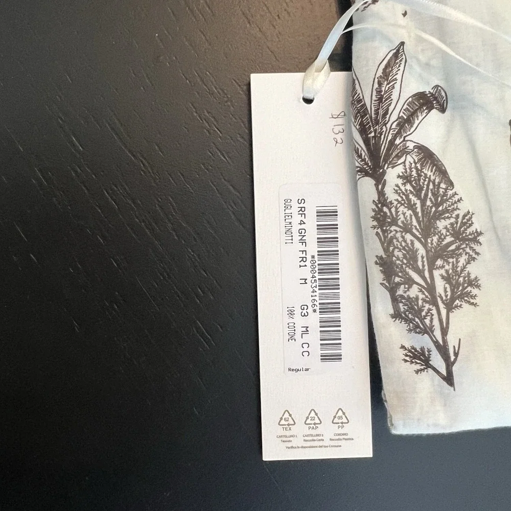 Guglielminotti NWT‎ Dress Shirt Size M White w/ Brown Jungle Print Cotton Long - Picture 6 of 9